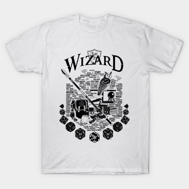 RPG Class Series: Wizard - Black Version T-Shirt by Milmino